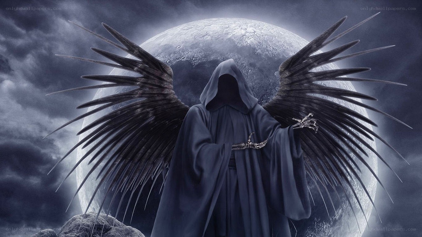 dark angel with moon backdrop