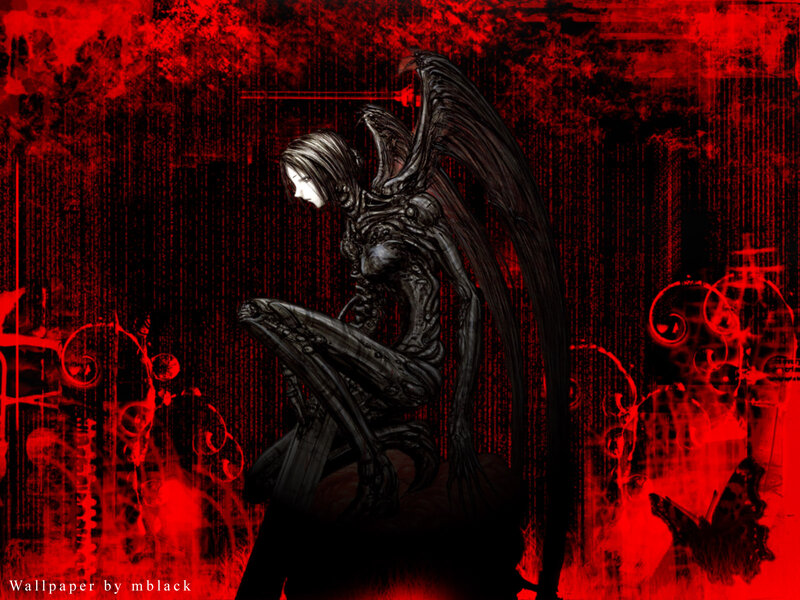 dark angel with red background