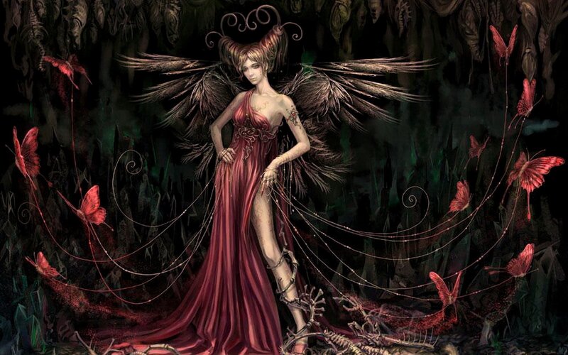 dark angel with red butterflies