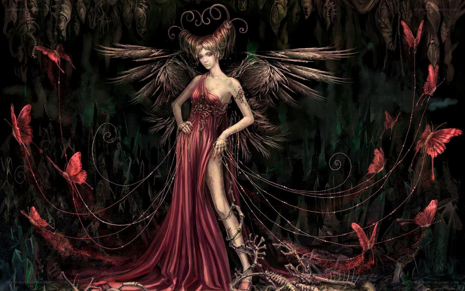 dark angel with red butterflies
