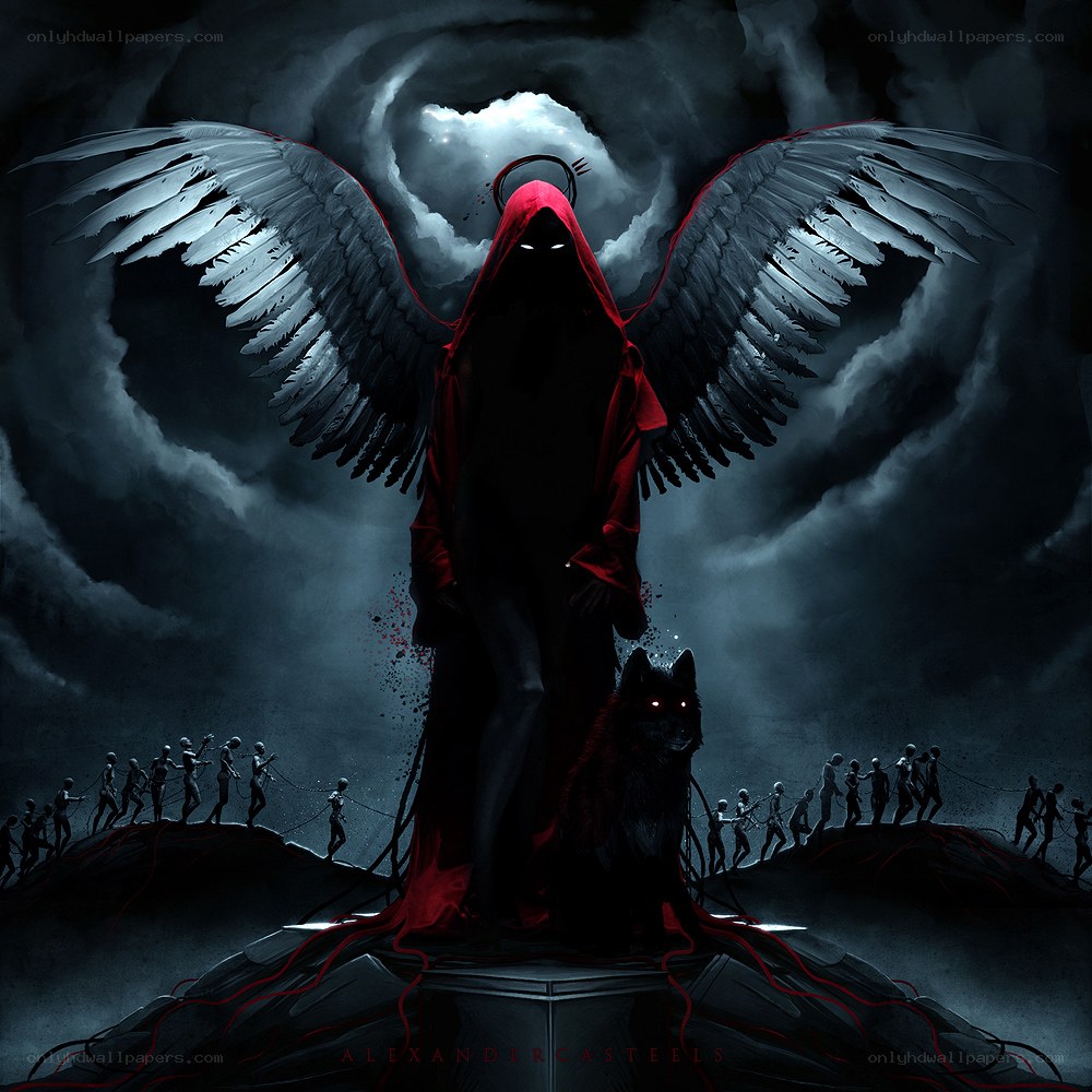 Dark angel with red wings