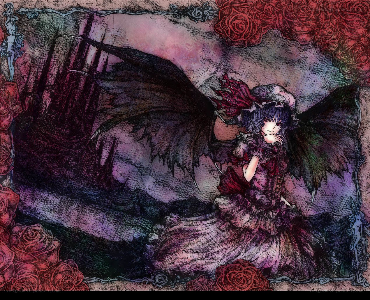 dark angel with roses