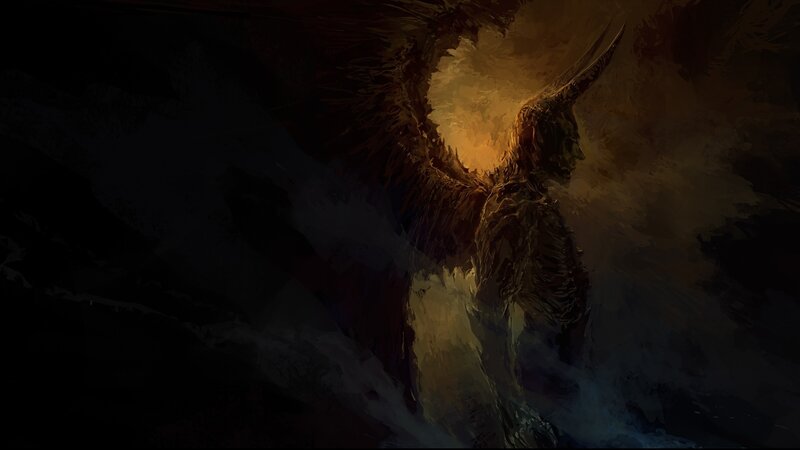Dark Angel with Wings — Black, Dramatic, Night, Digital Art