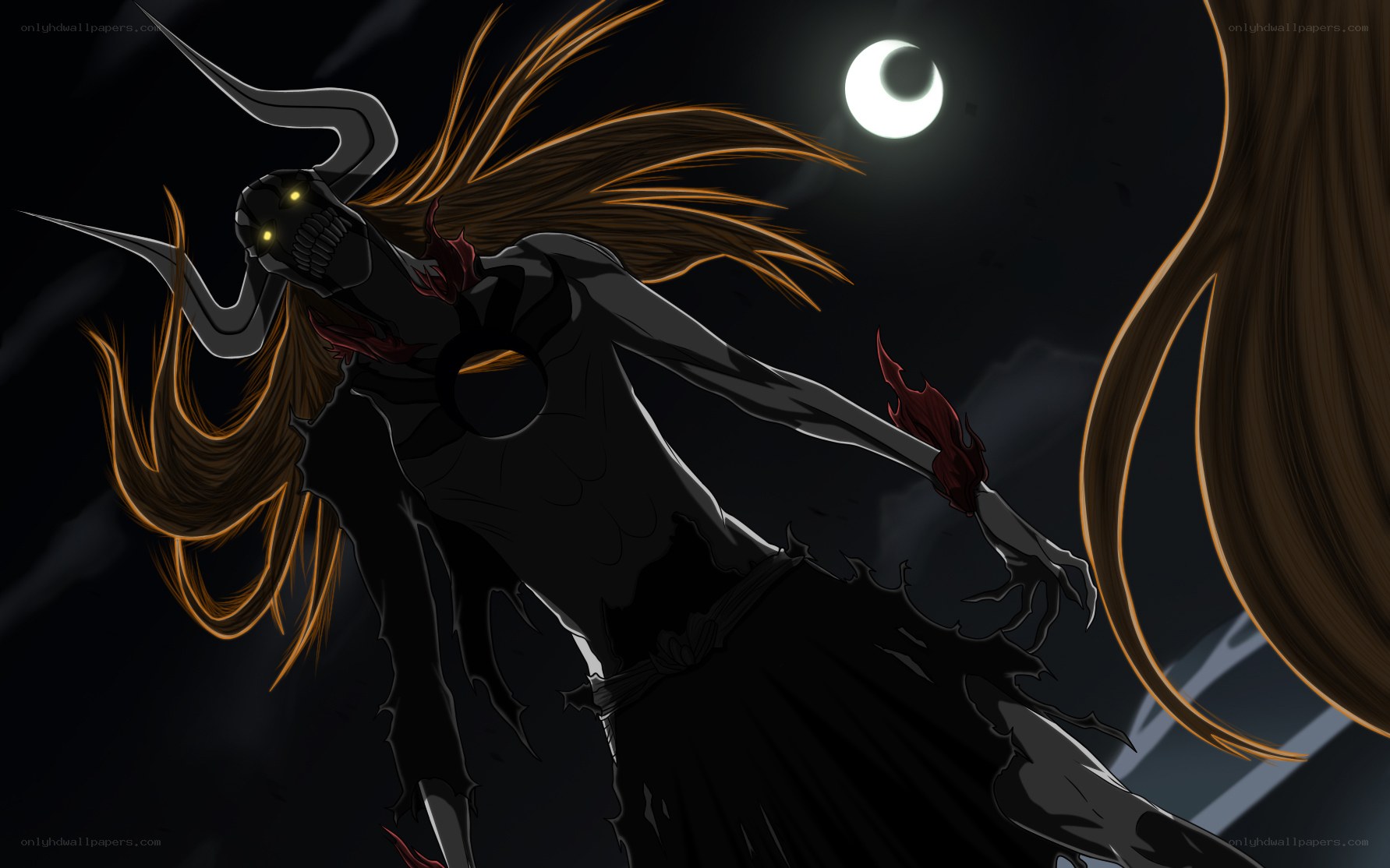 dark anime character under moonlight