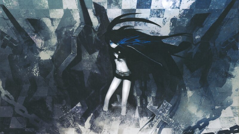 dark anime character with blue hair