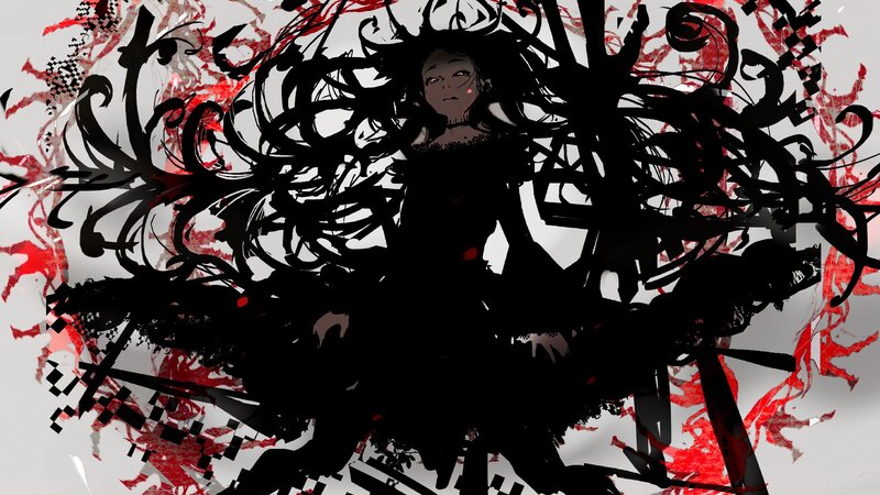 dark anime character with chaotic background