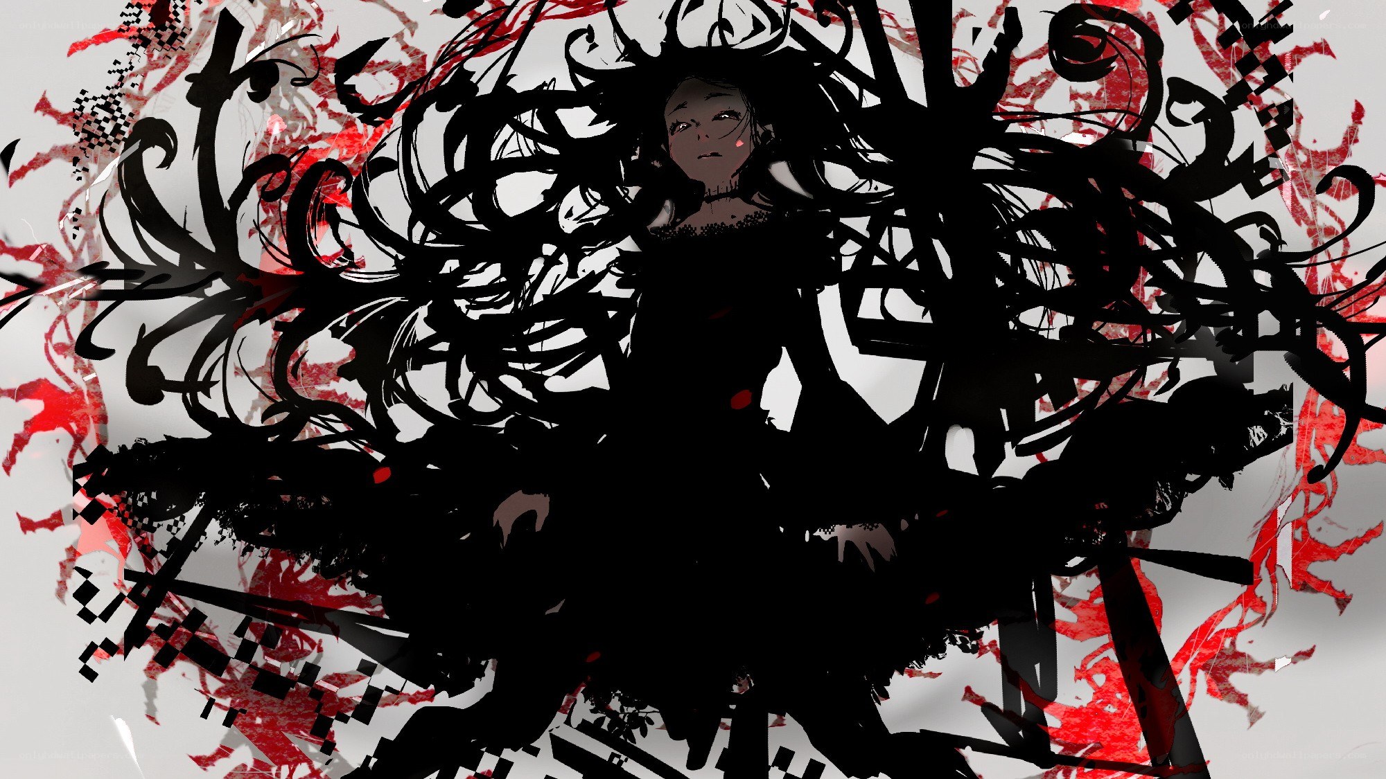 dark anime character with chaotic background