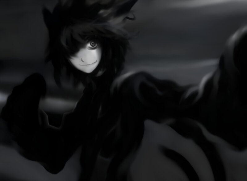 dark anime character with glowing eye