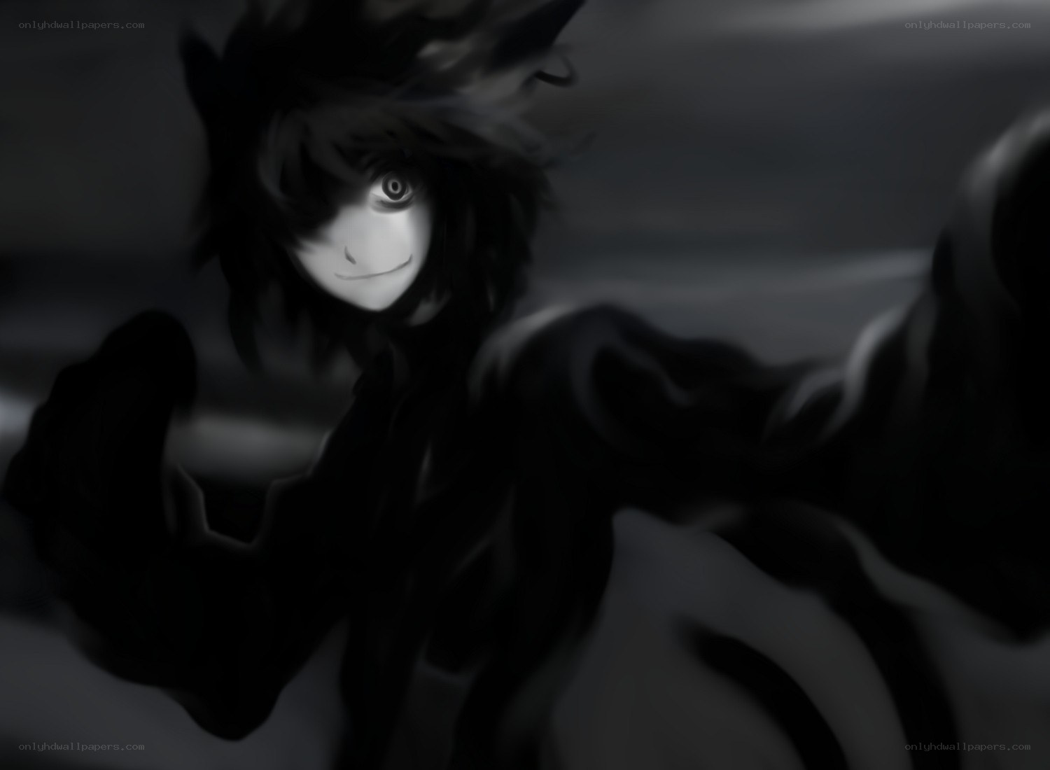 dark anime character with glowing eye
