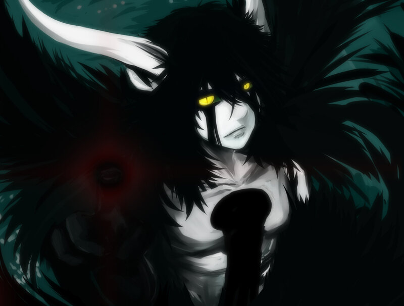 dark anime character with glowing eyes