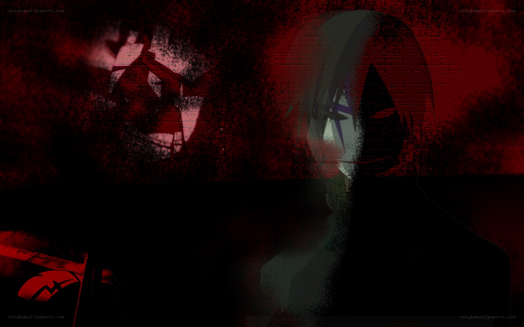 dark anime character with red background