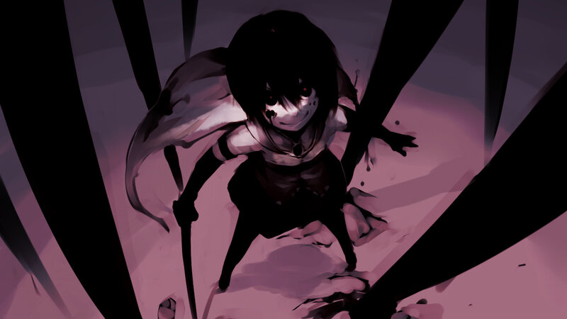 dark anime character with red eyes