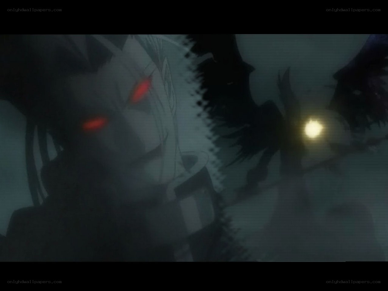 dark anime character with red eyes