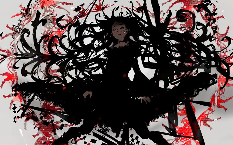 dark anime character with red splatters