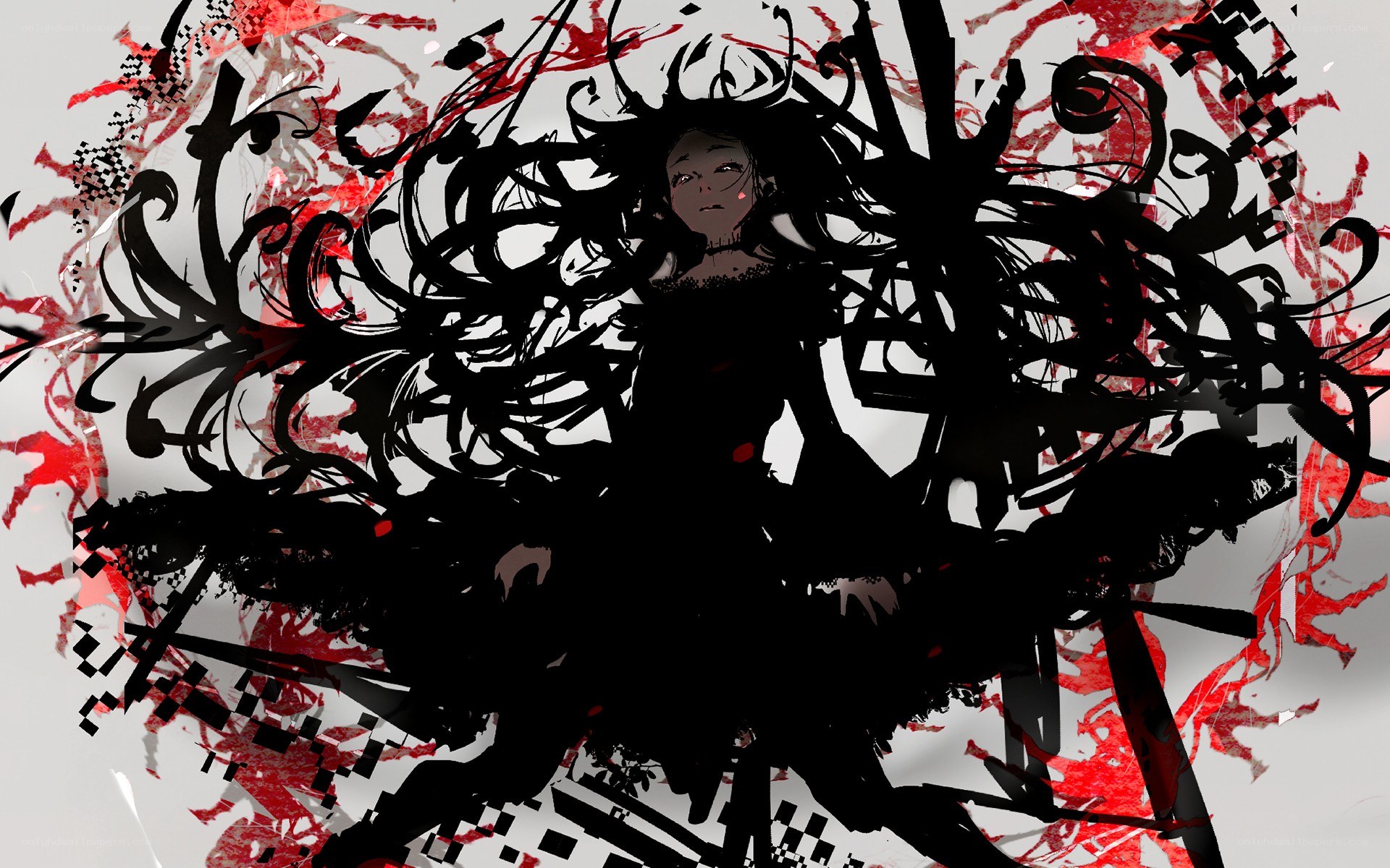 dark anime character with red splatters