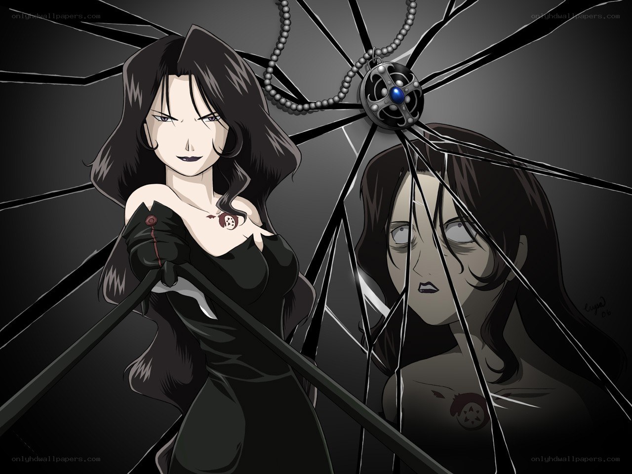 Dark anime character with spider web