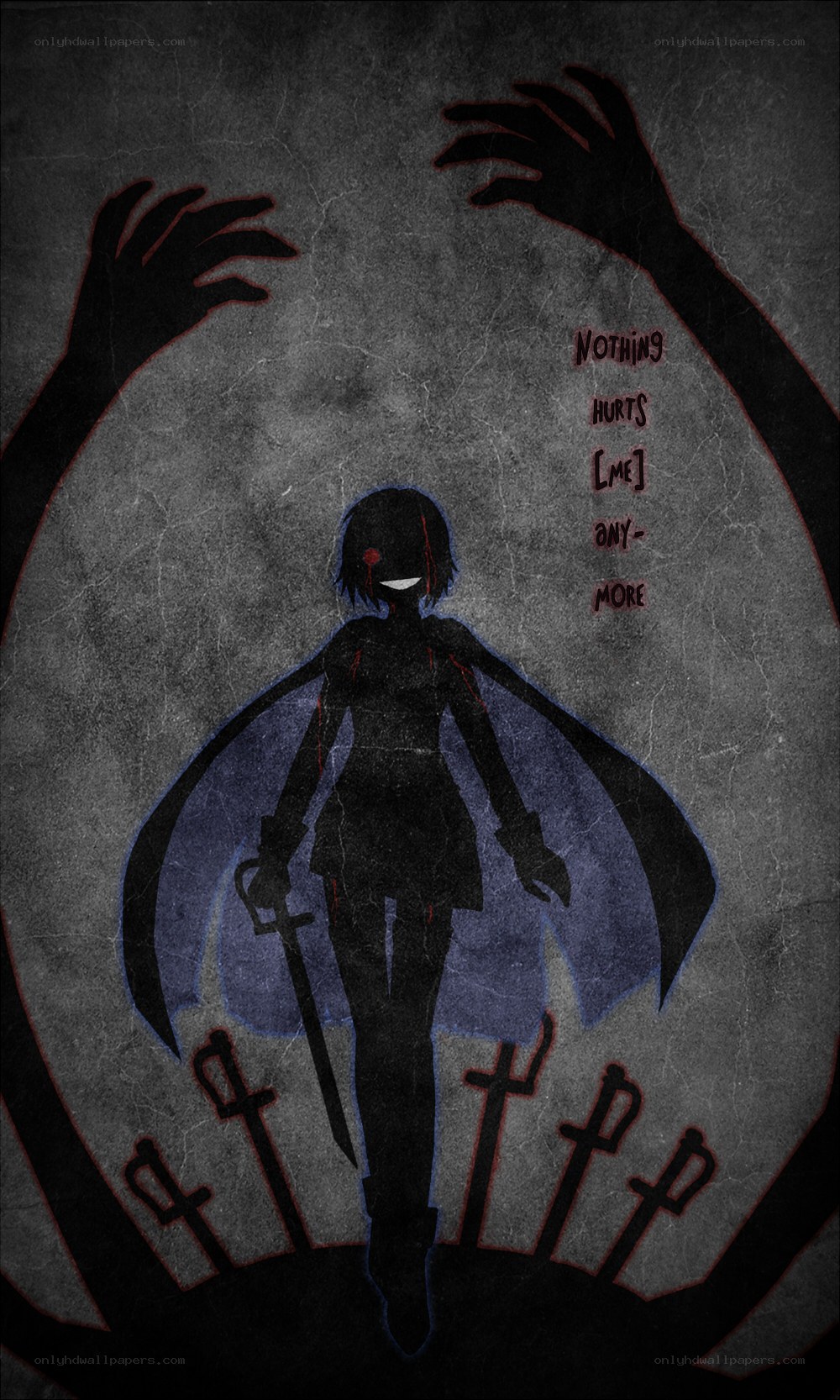 dark anime character with swords