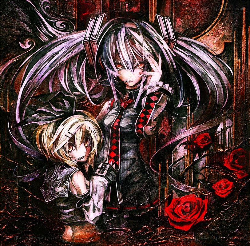 Dark anime characters with roses