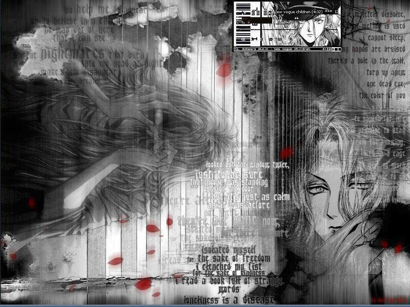 dark anime collage with text