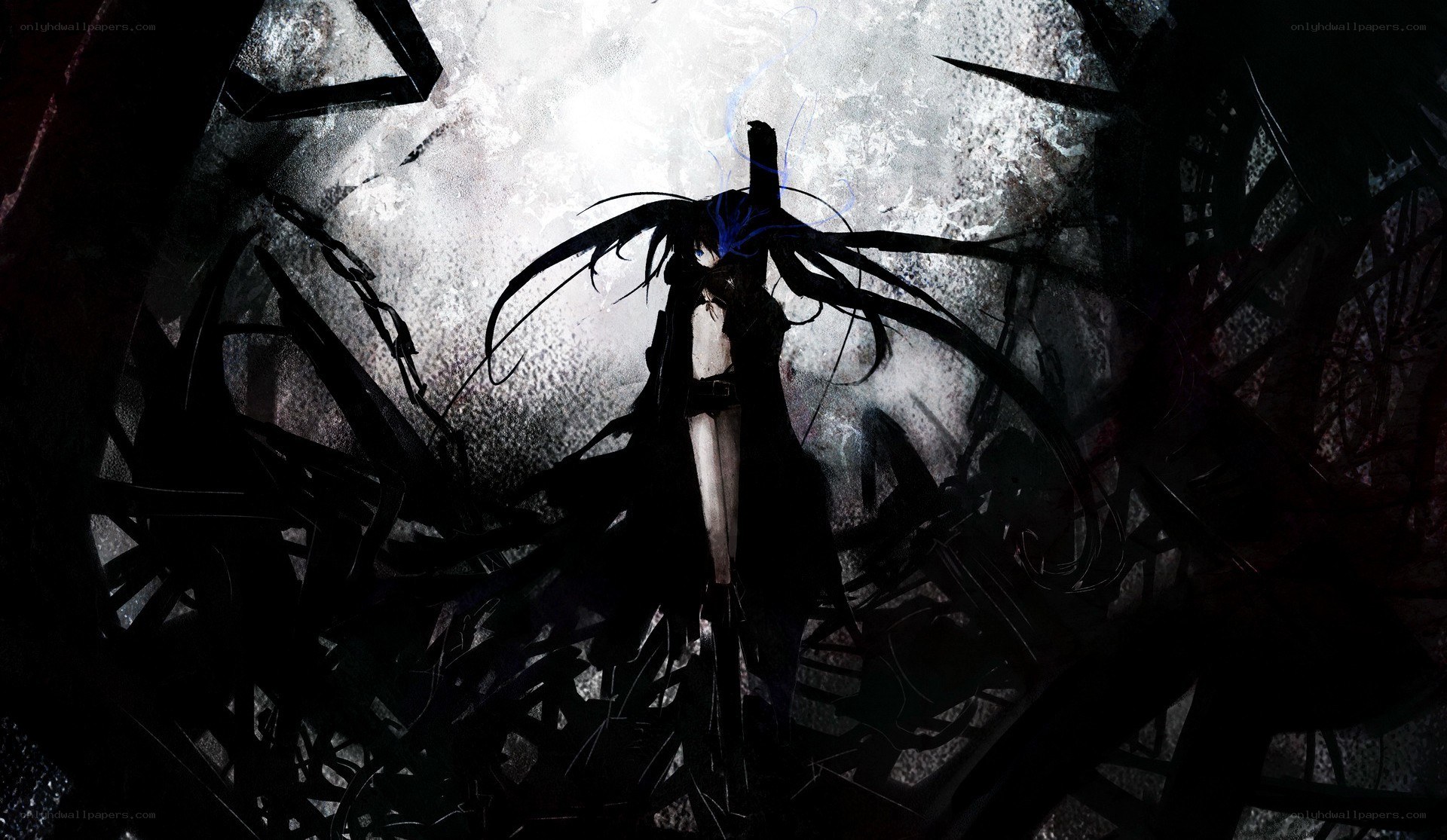 dark anime figure in debris