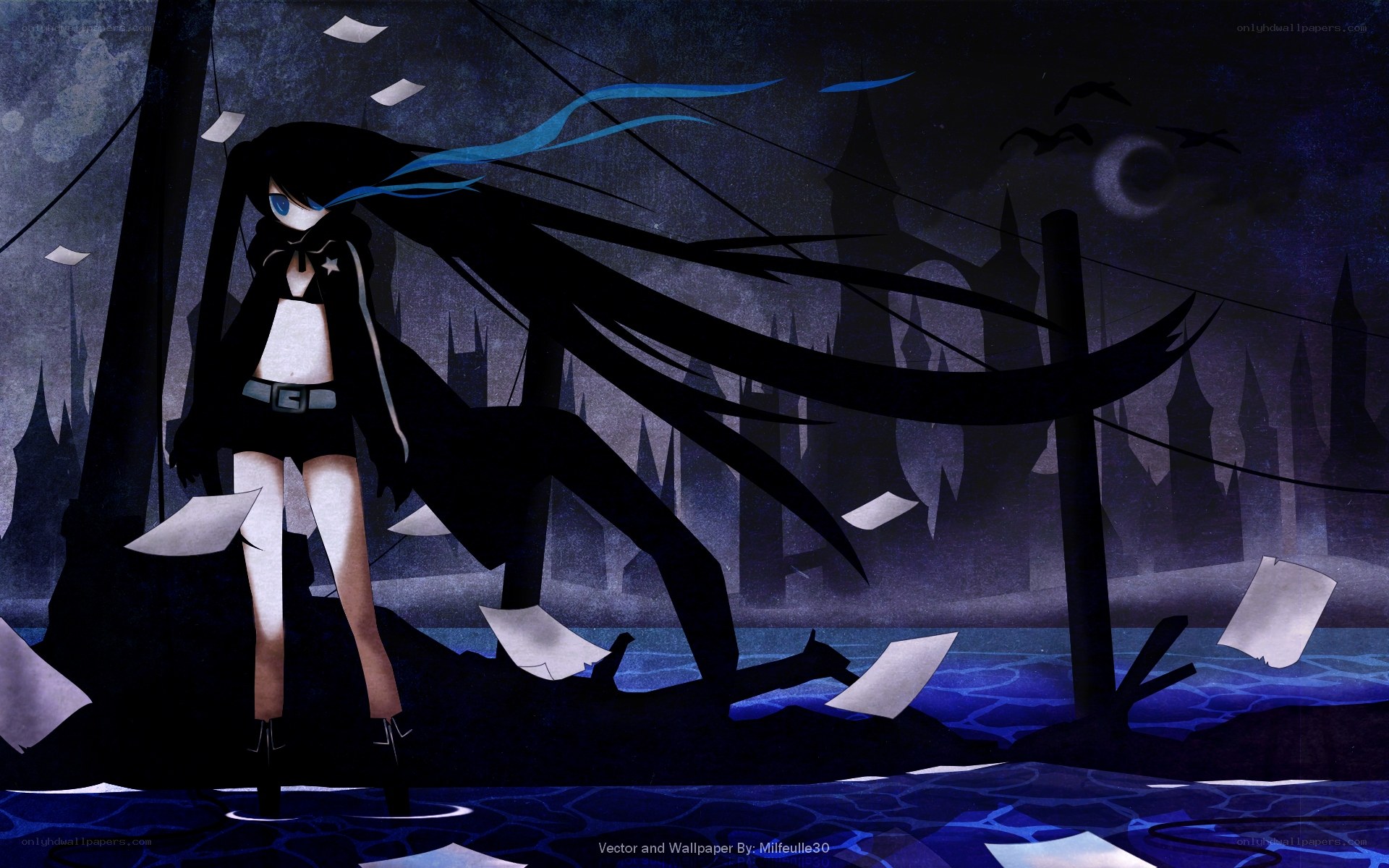 dark anime girl in storm