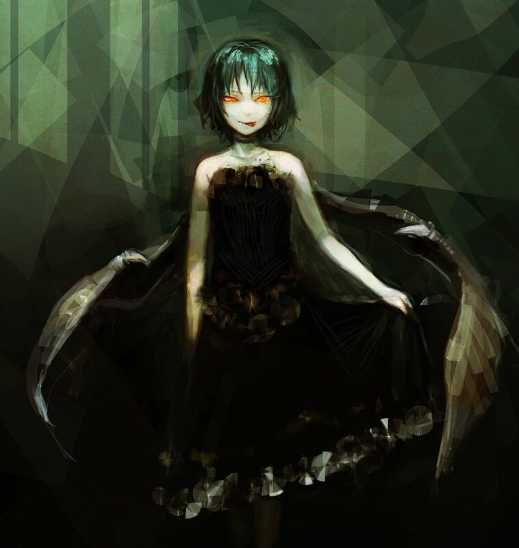 dark anime girl with glowing eyes
