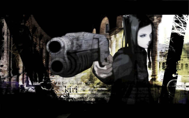 dark anime girl with gun