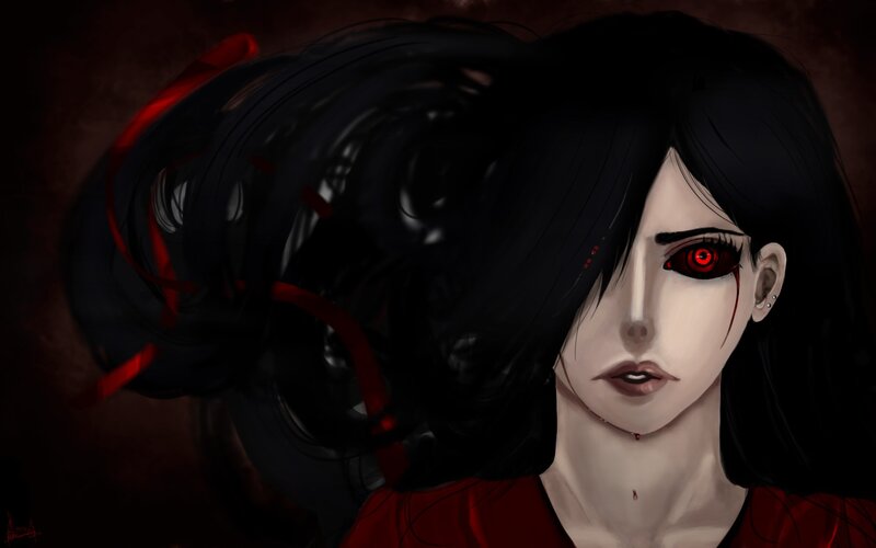 dark anime girl with red eyes