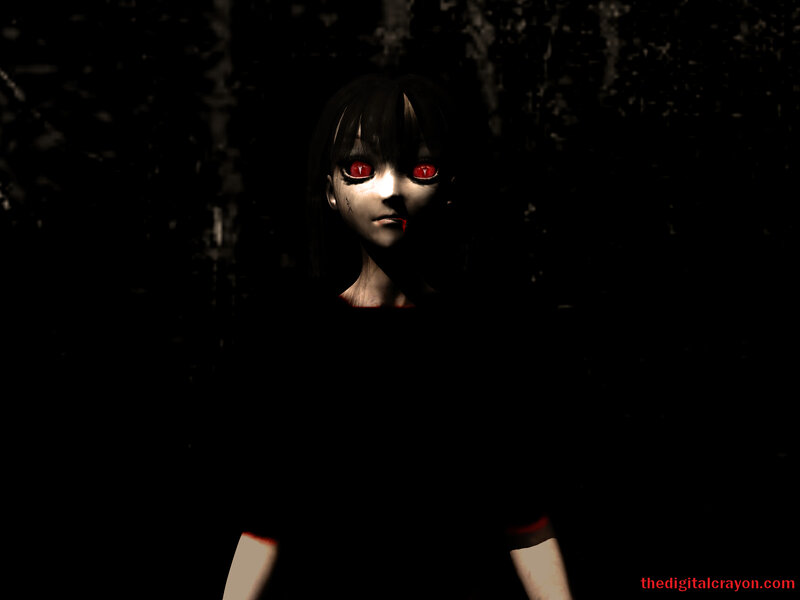 dark anime girl with red eyes