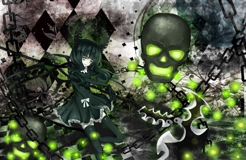 dark anime girl with skull