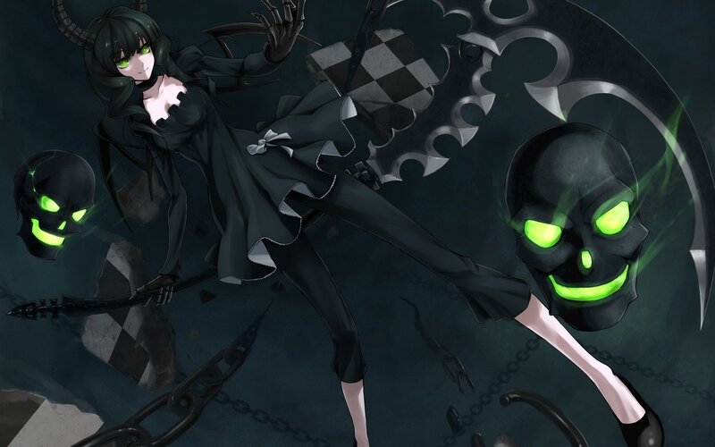 dark anime girl with skulls