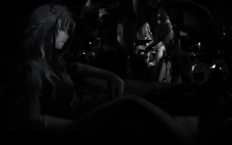 dark anime scene with woman