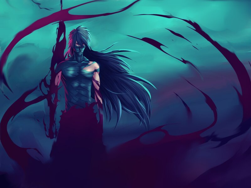 dark anime warrior with long hair