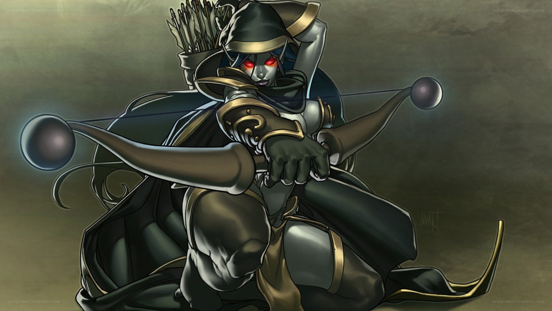 dark archer with red eyes