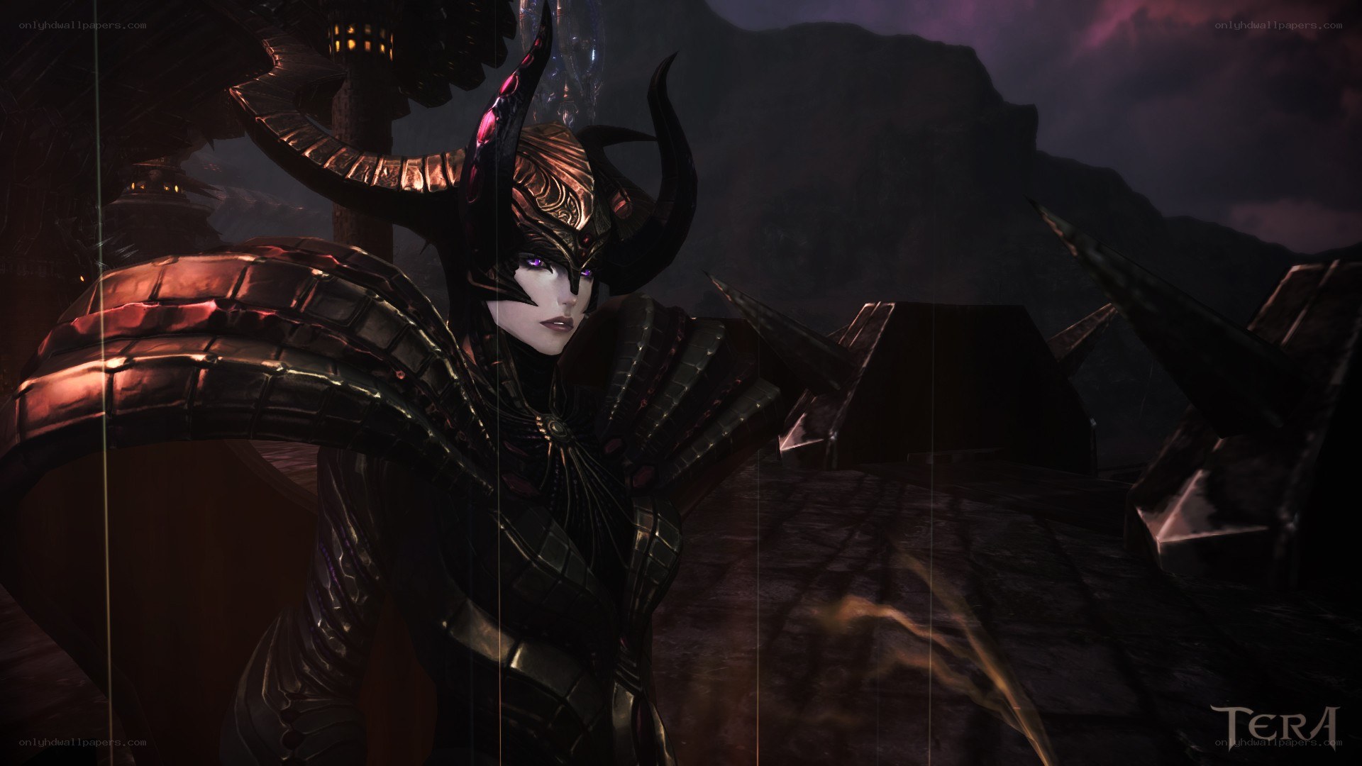 dark armored character in fantasy setting