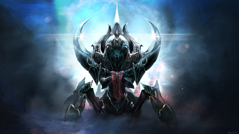 dark armored entity in cosmic light