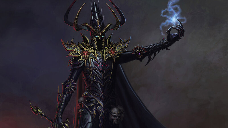 Dark Armored Figure — Black, Dramatic, Digital Art, Skull, Magic
