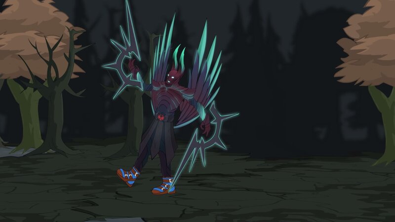 Dark Armored Figure — Black, Dramatic, Night, Digital Art, Glowing Weapons