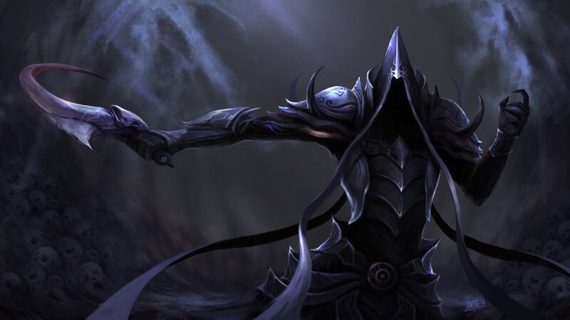 Dark Armored Figure — Black, Dramatic, Night, Digital Art, Skulls, Sword