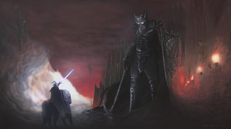 Dark Armored Figure — Black, Dramatic, Night, Digital Art, Swords