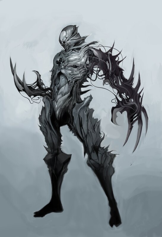 Dark Armored Figure — Gray