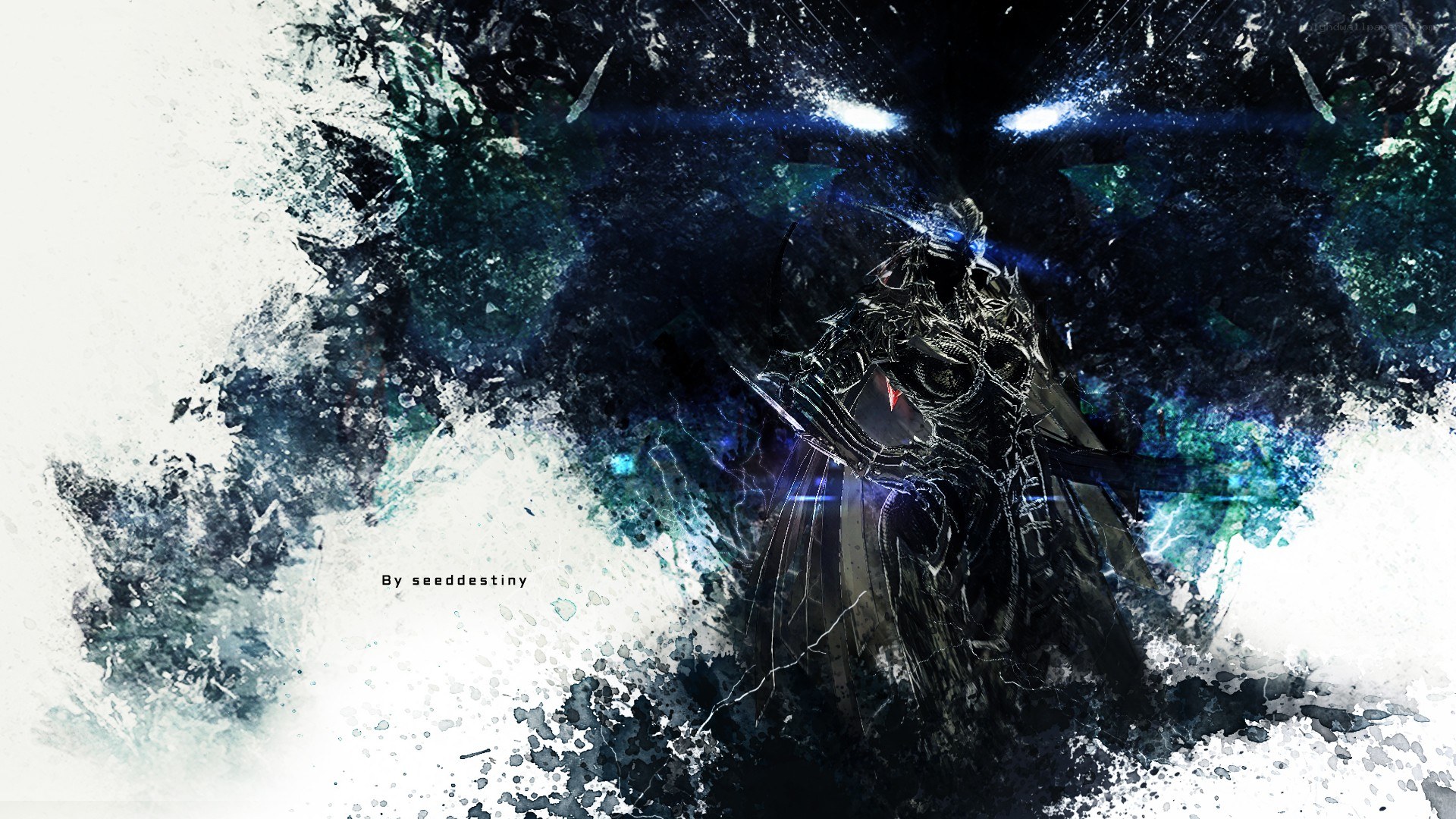 dark armored figure in storm