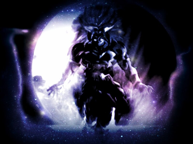 Dark Armored Figure — Purple, Dramatic, Intense