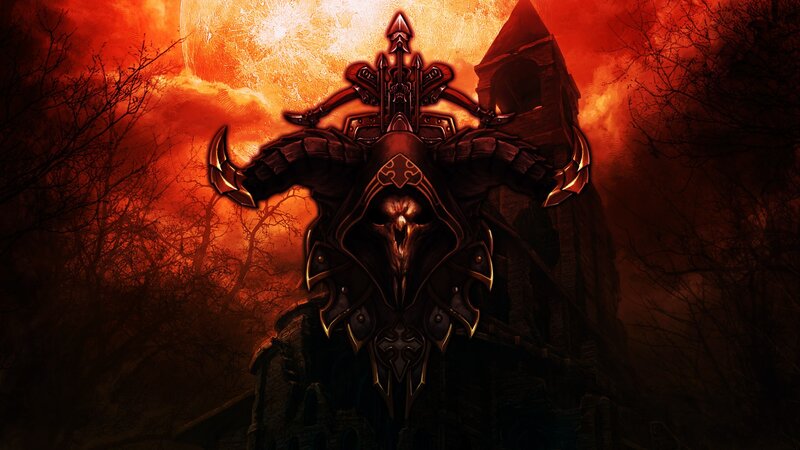 Dark Armored Figure — Red, Dramatic, Night