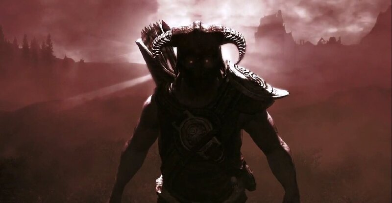Dark Armored Figure — Red, Dramatic, Sunset