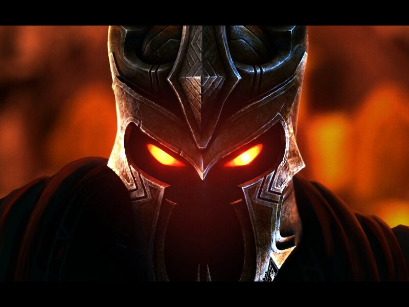 dark armored figure with glowing eyes