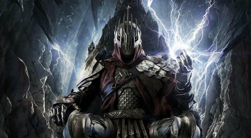 Dark armored figure with lightning