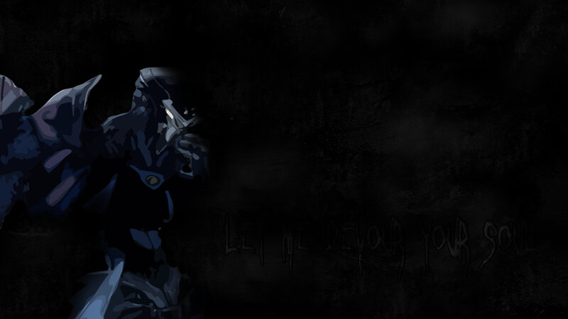 dark armored figure with text