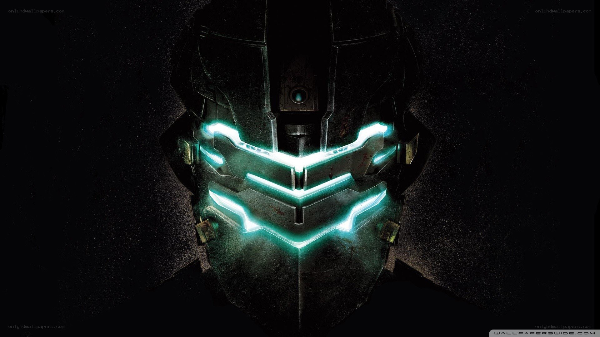 dark armored helmet with glowing lights