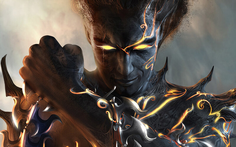 Dark Armored Warrior — Black, Dramatic, Digital Art, Glowing Eyes